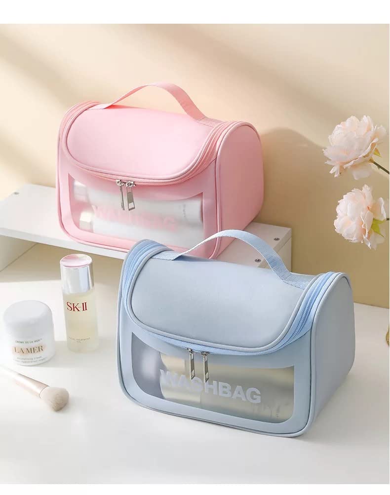 Ziloty Culture Clear Toiletry Bag, Wash Make Up Bag PVC Waterproof Zippered Cosmetic Bag, Portable Carry Pouch for Women Men (D Shape Multicoloured)