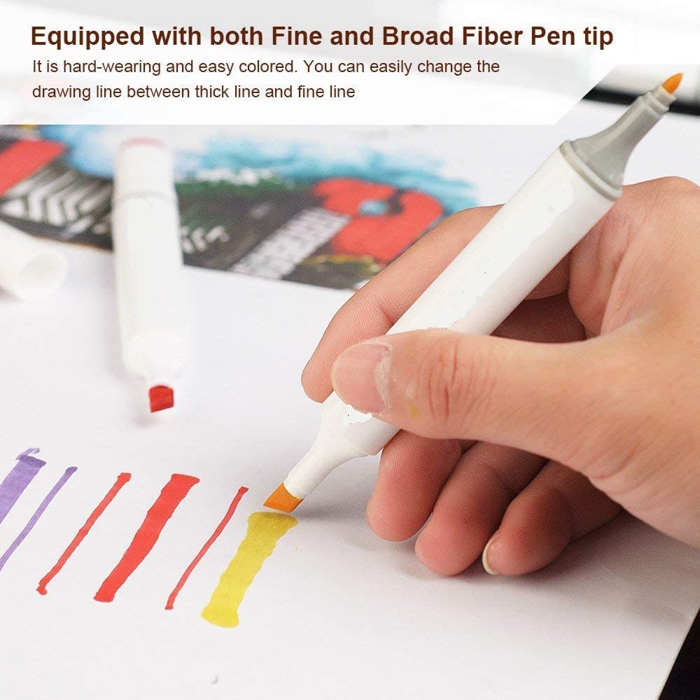 Ziloty Dual Tip Art Markers 48 Colours With Carrying Case For Painting Sketching Calligraphy Drawing Odorless&Non Toxic Twin Head Permanent Colouring Markers For Kids Adult Beginners|Assorted