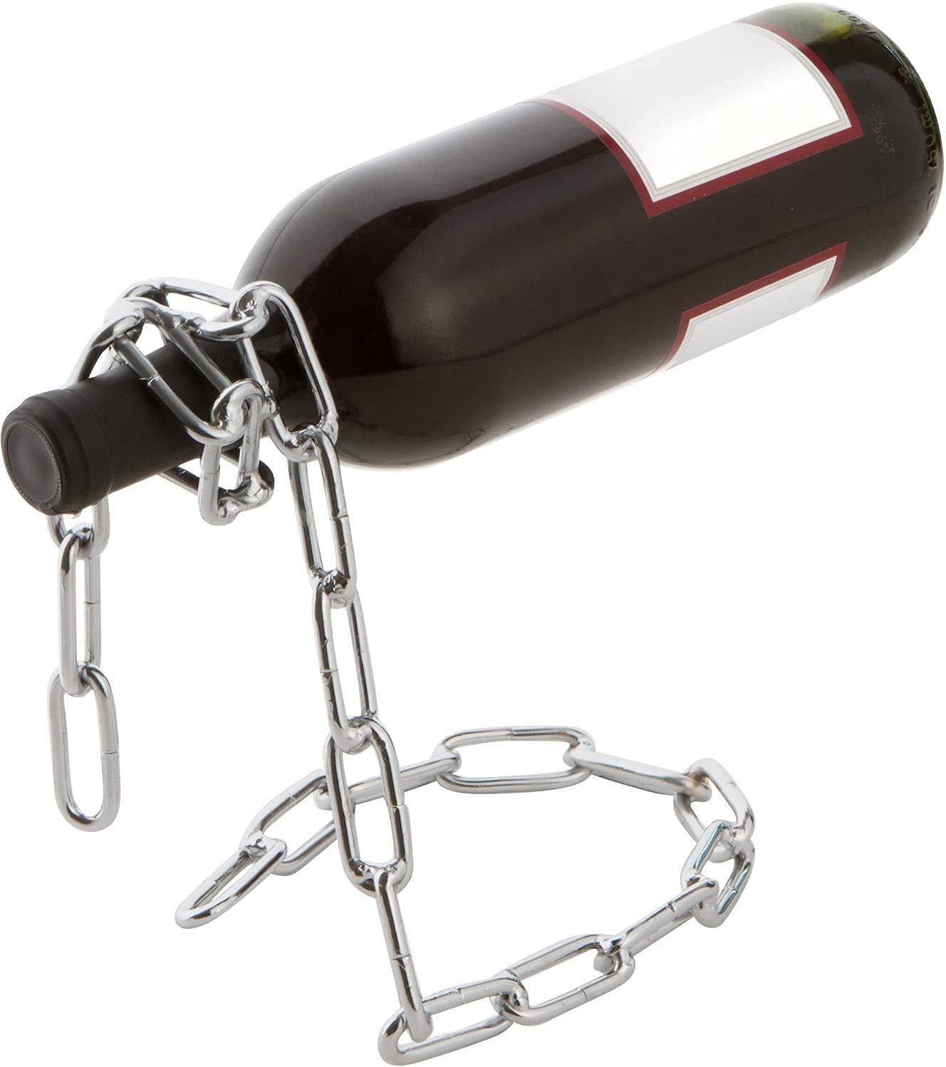 Ziloty Suspending Chain Wine Rack Holder, Countertop Free Standing Metal Wine Rack Novelty for Gift Kitchen Home Decoration Modern Design Wine Gifts Tabletop Wine Bottle Holder