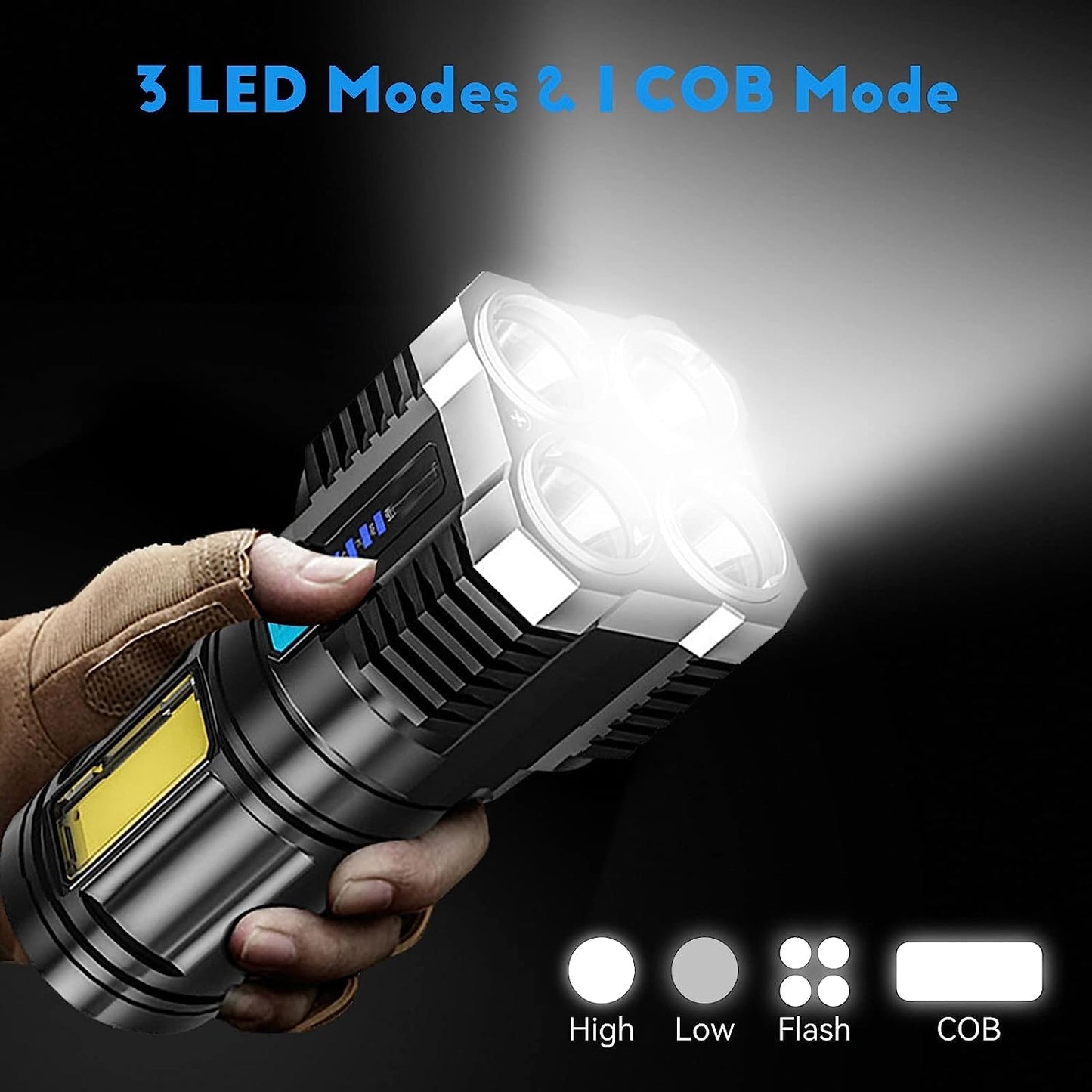 Ziloty Rechargeable Flashlight,Super Bright LED Flashlight Waterproof Handheld Flashlight with 4 Modes for Camping Emergency Hiking (Black)