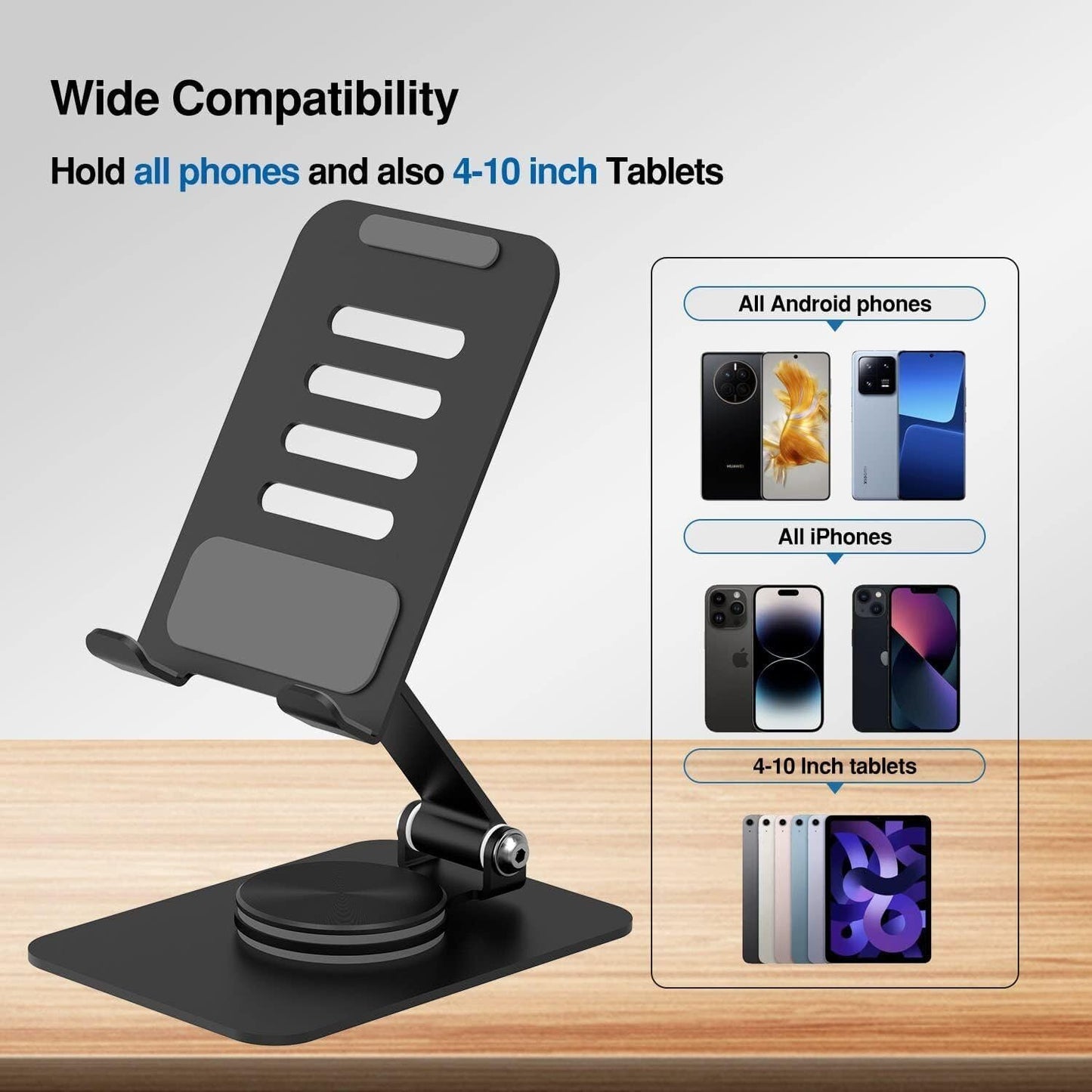 Ziloty 360° Rotating Cell Phone Stand Adjustable Foldable Desktop Phone Holder iPhone Stand Compatible with All iPhone iPad Tablet 4-10'' Office Desk Accessories(multicolour)