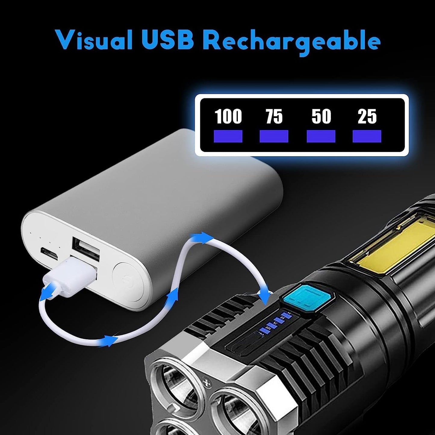 Ziloty Rechargeable Flashlight,Super Bright LED Flashlight Waterproof Handheld Flashlight with 4 Modes for Camping Emergency Hiking (Black)