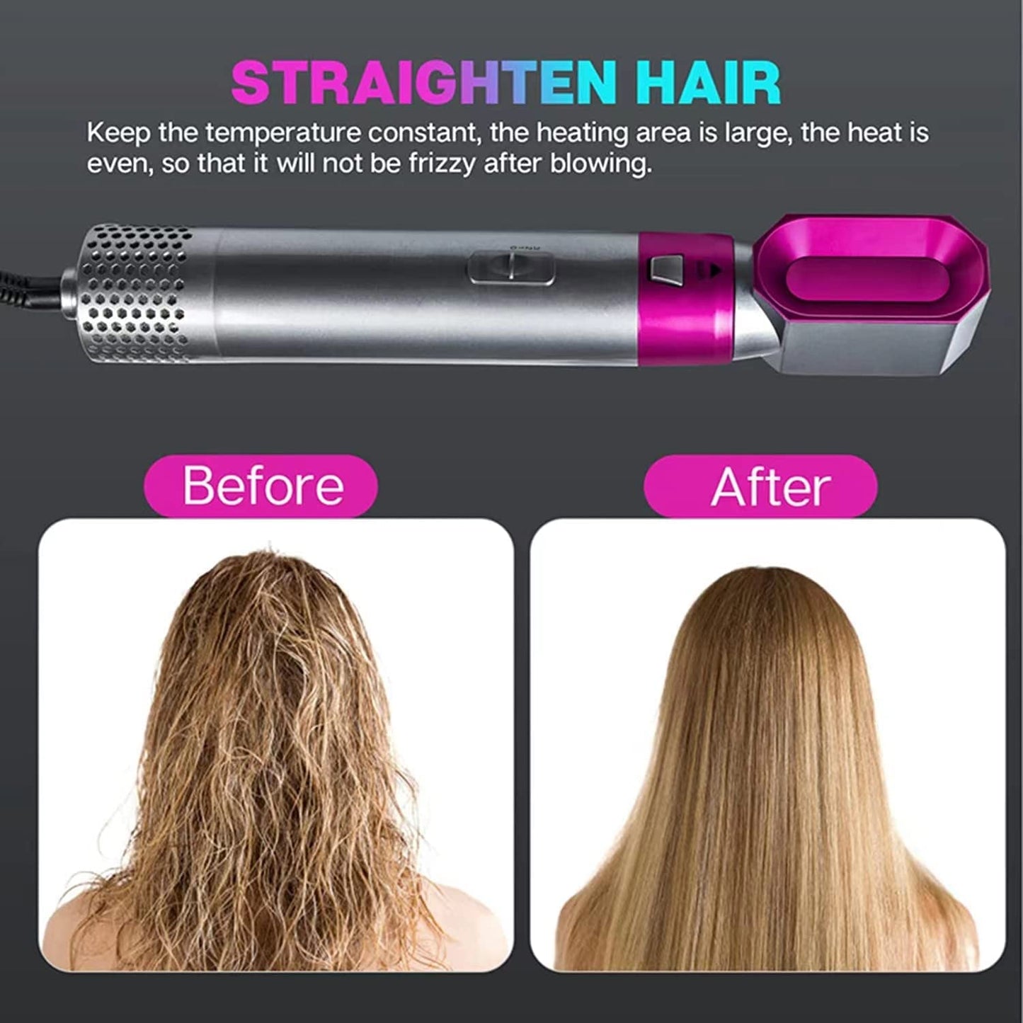 Ziloty Hot Air Brush for 5 in 1 Hot Air Styler Hair Dryer Comb Multifunctional Styling Tool Fast Heating Crimper Wand Manual Curler in All Hair Type, Negative Ion Comb for Straightening Special Warranty