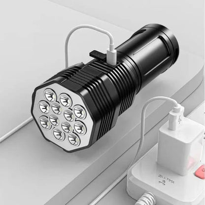 12 LED USB Flashlight | Rechargeable Long-Range Torch for Hiking