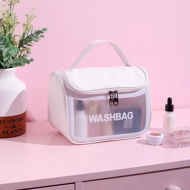 Ziloty Culture Clear Toiletry Bag, Wash Make Up Bag PVC Waterproof Zippered Cosmetic Bag, Portable Carry Pouch for Women Men (D Shape Multicoloured)