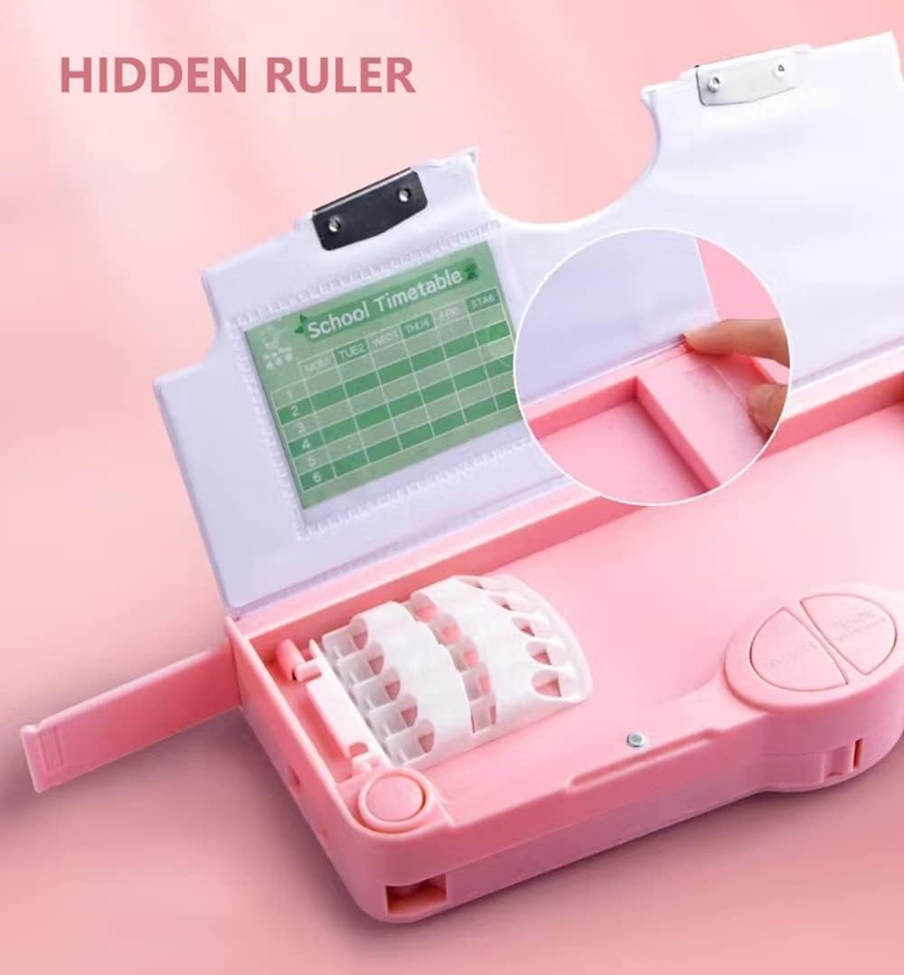 Ziloty 1PC MULTIFUNCTIONAL PENCIL CASE, LARGE CAPACITY PENCIL BOX FOR BOYS & GIRLS STUDENTS WITH CRAFT SCISSOR PORTABLE STATIONERY ORGANIZER Pink