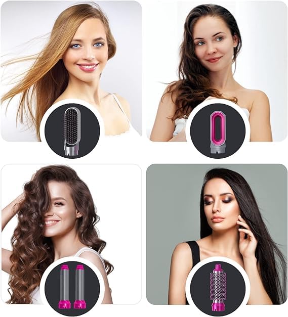 Ziloty Hot Air Brush for 5 in 1 Hot Air Styler Hair Dryer Comb Multifunctional Styling Tool Fast Heating Crimper Wand Manual Curler in All Hair Type, Negative Ion Comb for Straightening Special Warranty