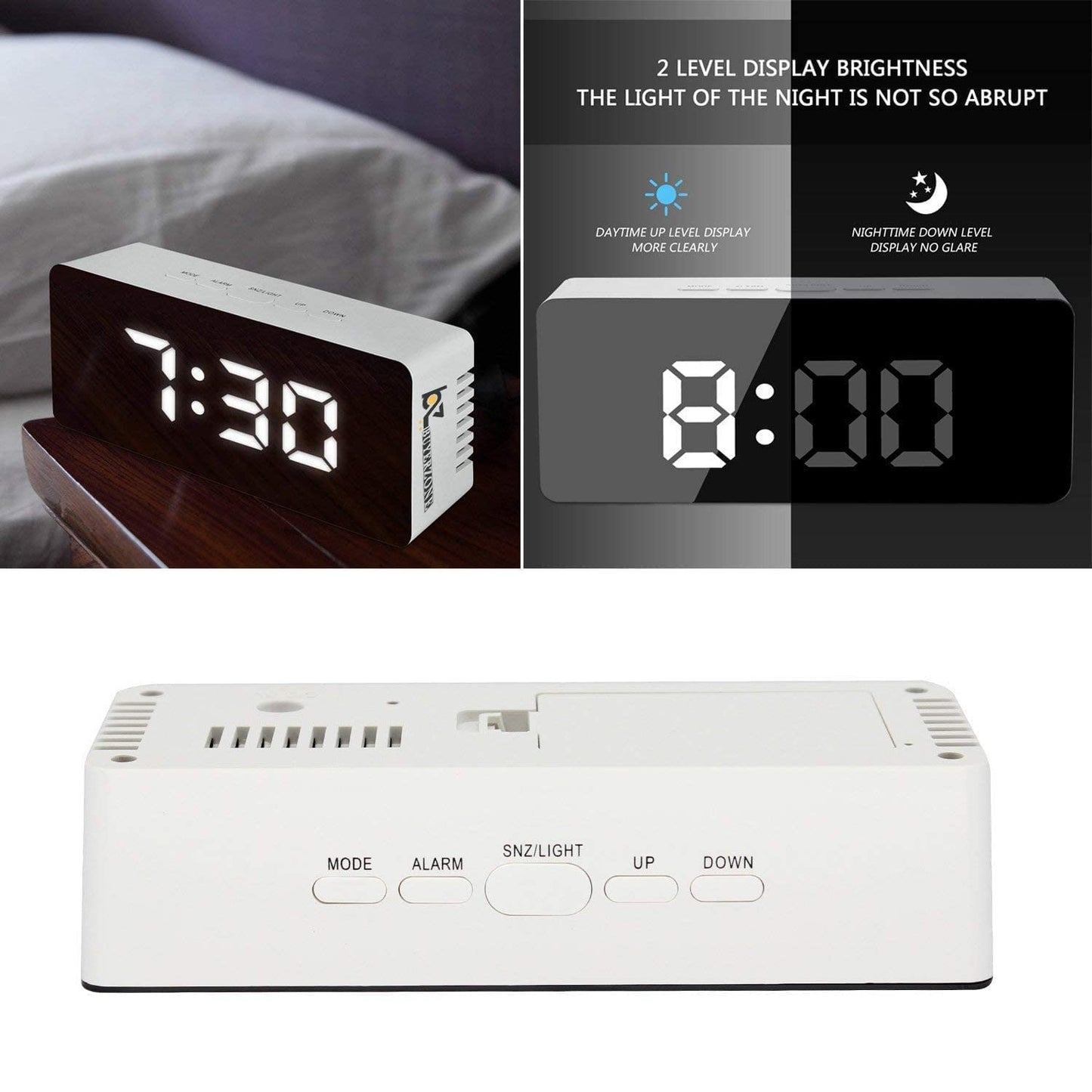 Ziloty Digital Mirror Clock, Alarm Clock Table Office Clock with Date Time Temperature Sensor -Plastic,Multicolor,Standard