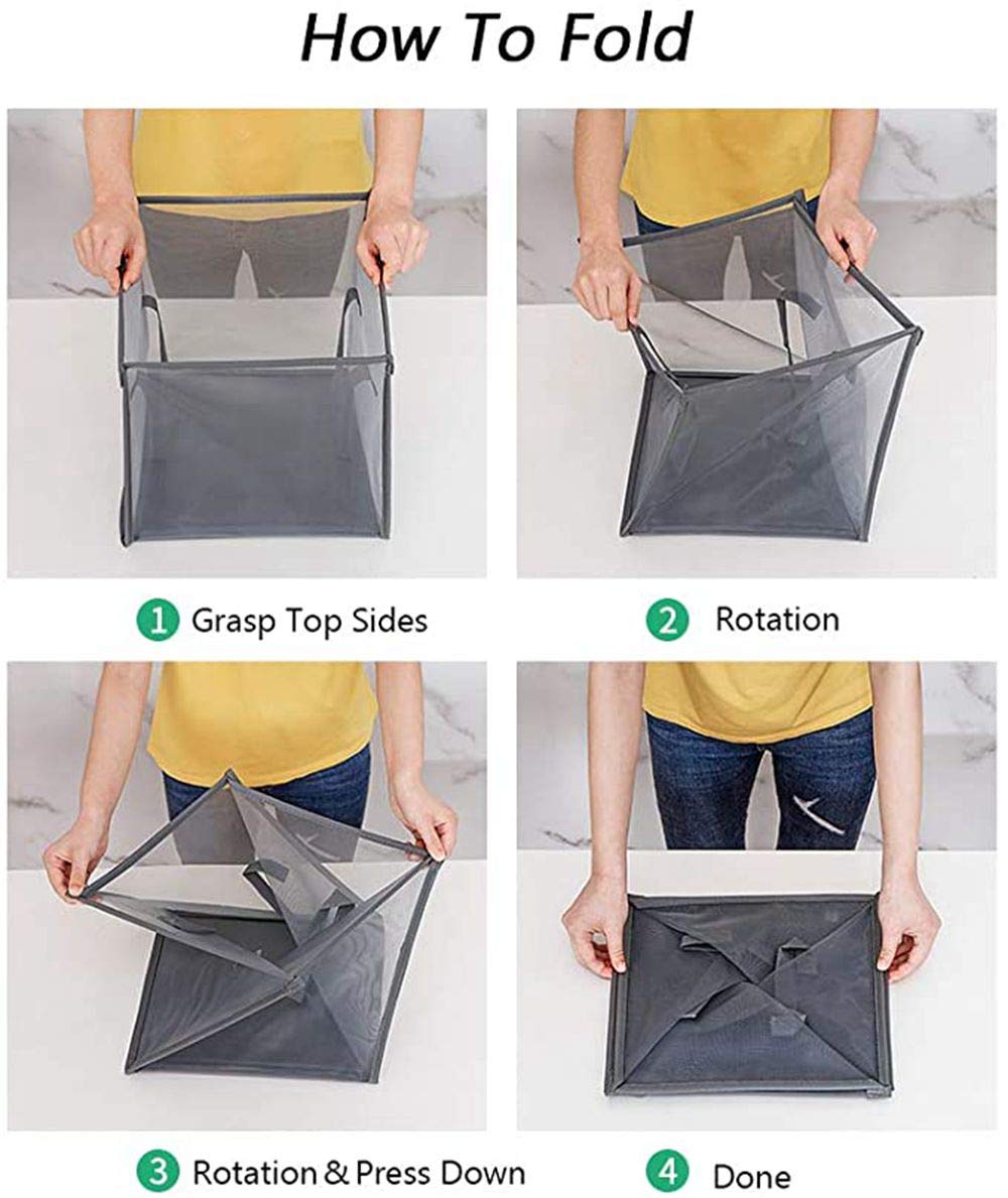 Pop-Up Laundry Baskets | Foldable Mesh Hampers with Handle