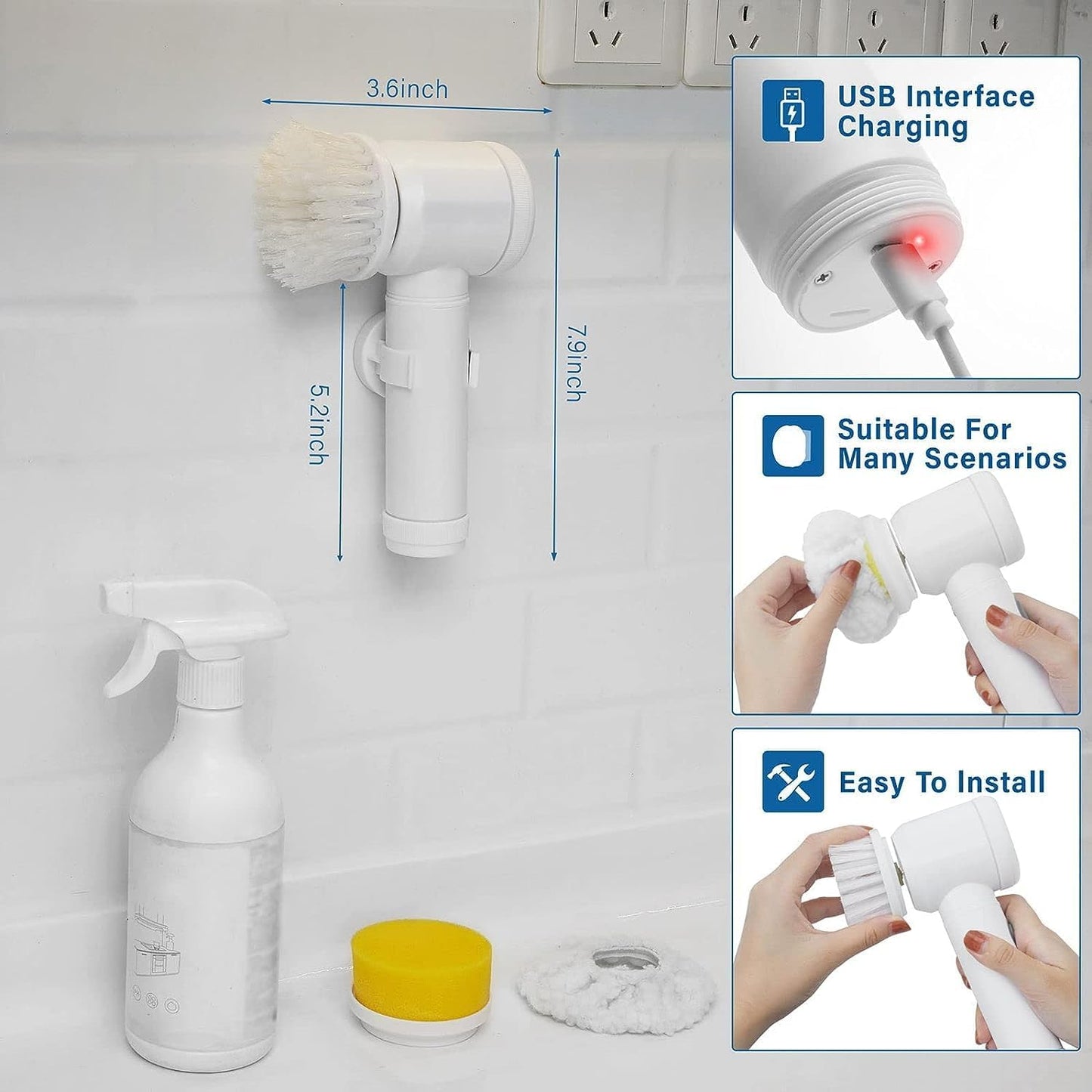 Ziloty Electric Spin Scrubber | 3-Head Rechargeable Cleaning Brush