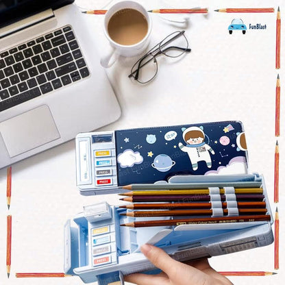 Ziloty  Plastic Pencil Box with Code Lock Pen Case Large Capacity Multi-Layer Multi-Function Storage Bag Secret Compartment Pencil Box for Kids- Multi-Color (Astronaut)