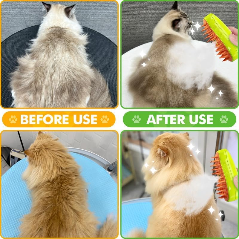 Ziloty Cat Steam Brush, 3 in 1 Cat Steamy Brush Cleanser, Silicone Massage Grooming Brush, Pet Hair Cleaning Brush Comb for Cats Dogs (Mango Yellow)