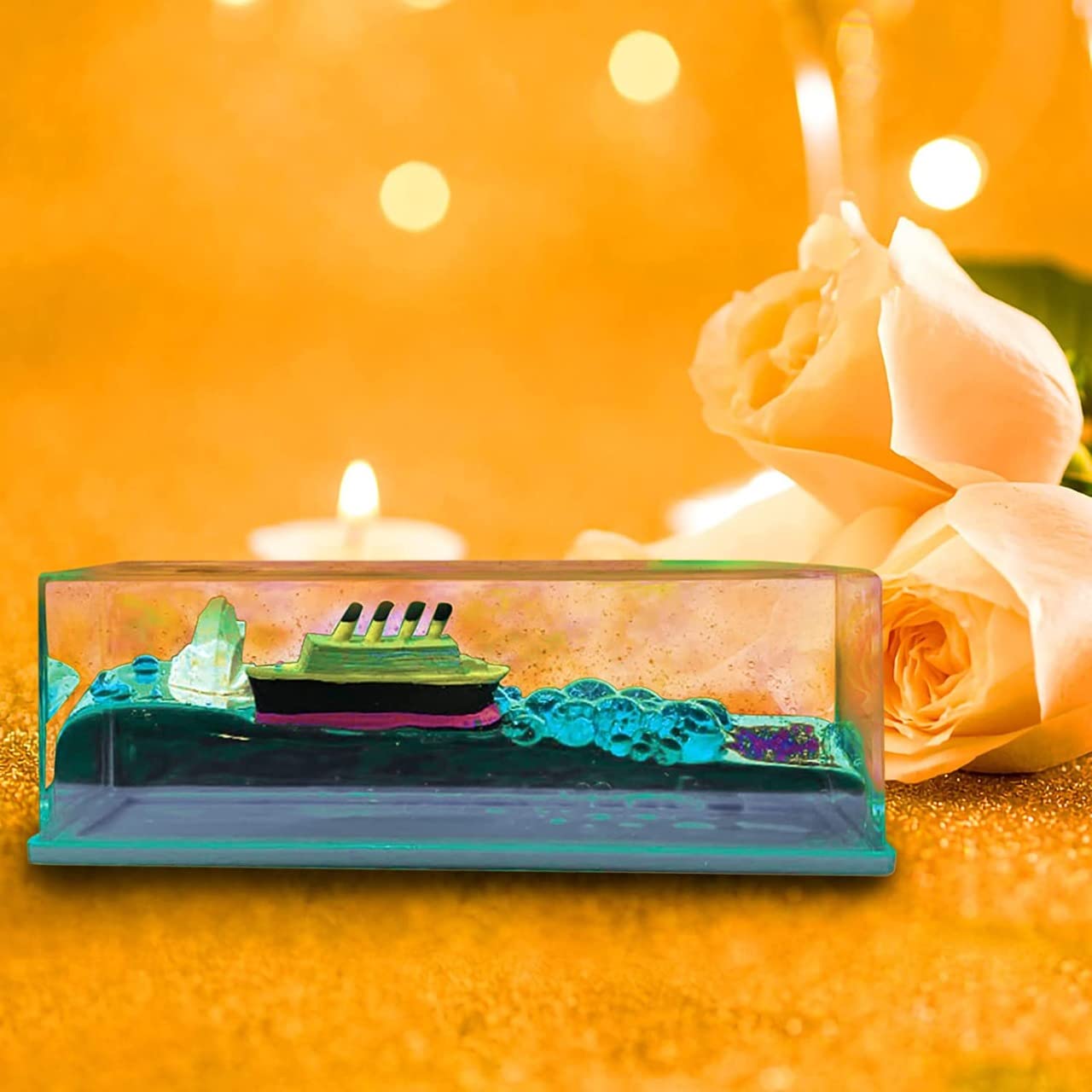 Car Interior Accessories Dashboard Decoration,Moving Titanic Liquid Wave Cruise Ship,Car Dashboard|Living Room|Office|Smooth Movement|Pack of 1, Glass,Plastic