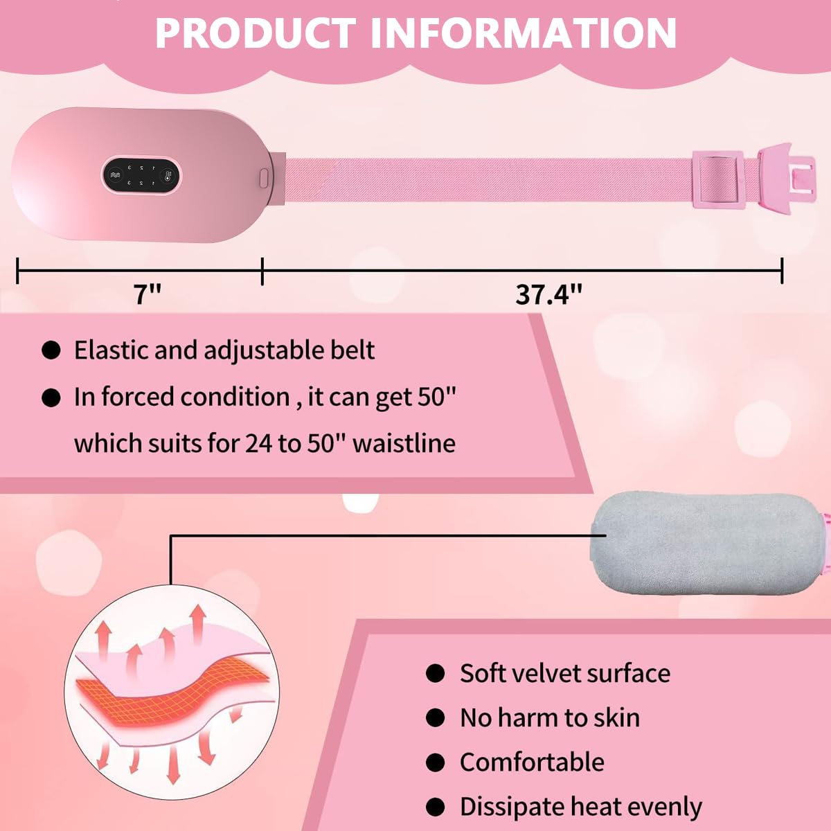 Ziloty Electric Cordless Heating Pad for Period Pain, Cramp Relief, Back Pain in Period, Belly Warmer Heating Pad with 4 Heat Levels 4 Vibration Modes, Caring Gift Heating Pad Belt for Men Women