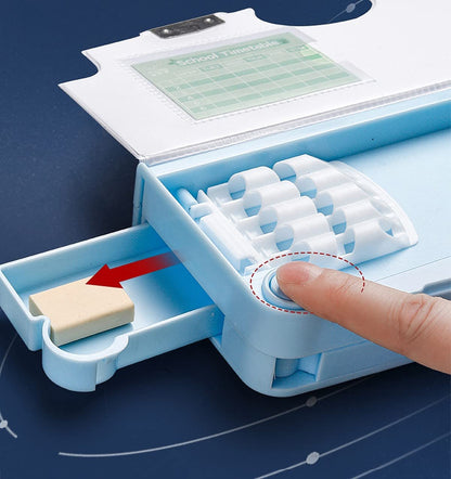 Ziloty 1Pc Multifunctional Pencil Case, Large Capacity Pencil Box for Boys & Girls Students with Craft Scissor Portable Stationery Organizer, Astronaut