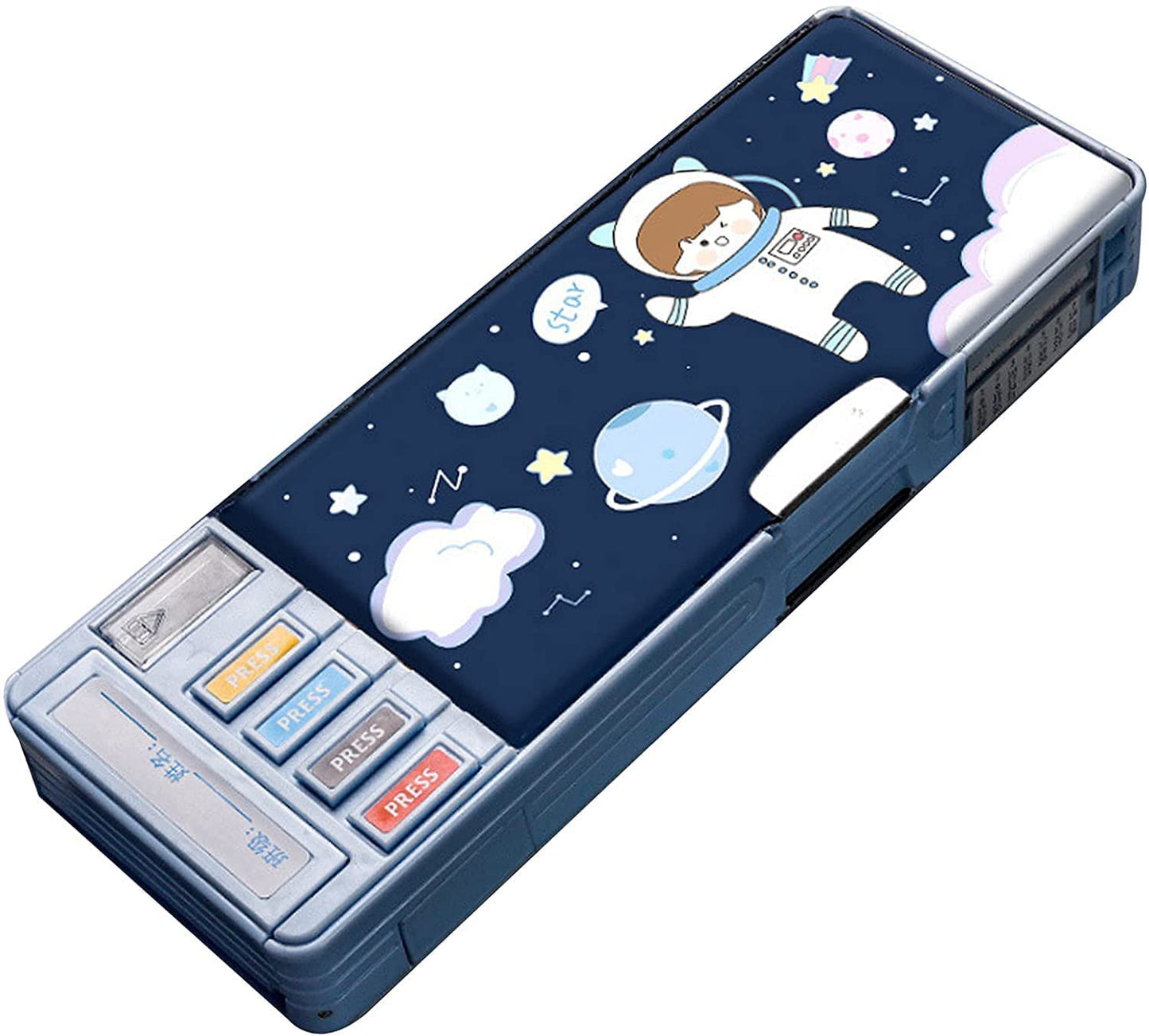 Ziloty  Plastic Pencil Box with Code Lock Pen Case Large Capacity Multi-Layer Multi-Function Storage Bag Secret Compartment Pencil Box for Kids- Multi-Color (Astronaut)