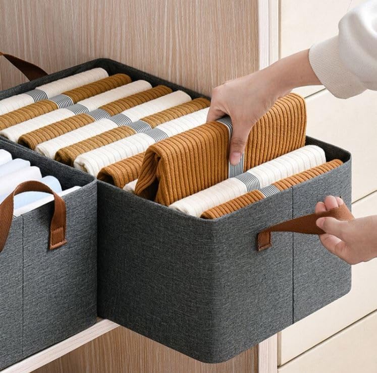 Ziloty Collapsible Clothes Organizer for Jeans Washable Fabric Closet Storage Box Drawers Foldable Clothing Storage Bins with Handle (1pcs)