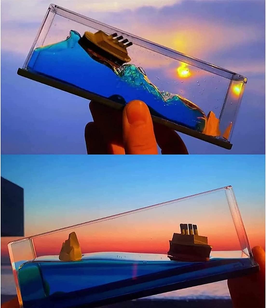 Car Interior Accessories Dashboard Decoration,Moving Titanic Liquid Wave Cruise Ship,Car Dashboard|Living Room|Office|Smooth Movement|Pack of 1, Glass,Plastic