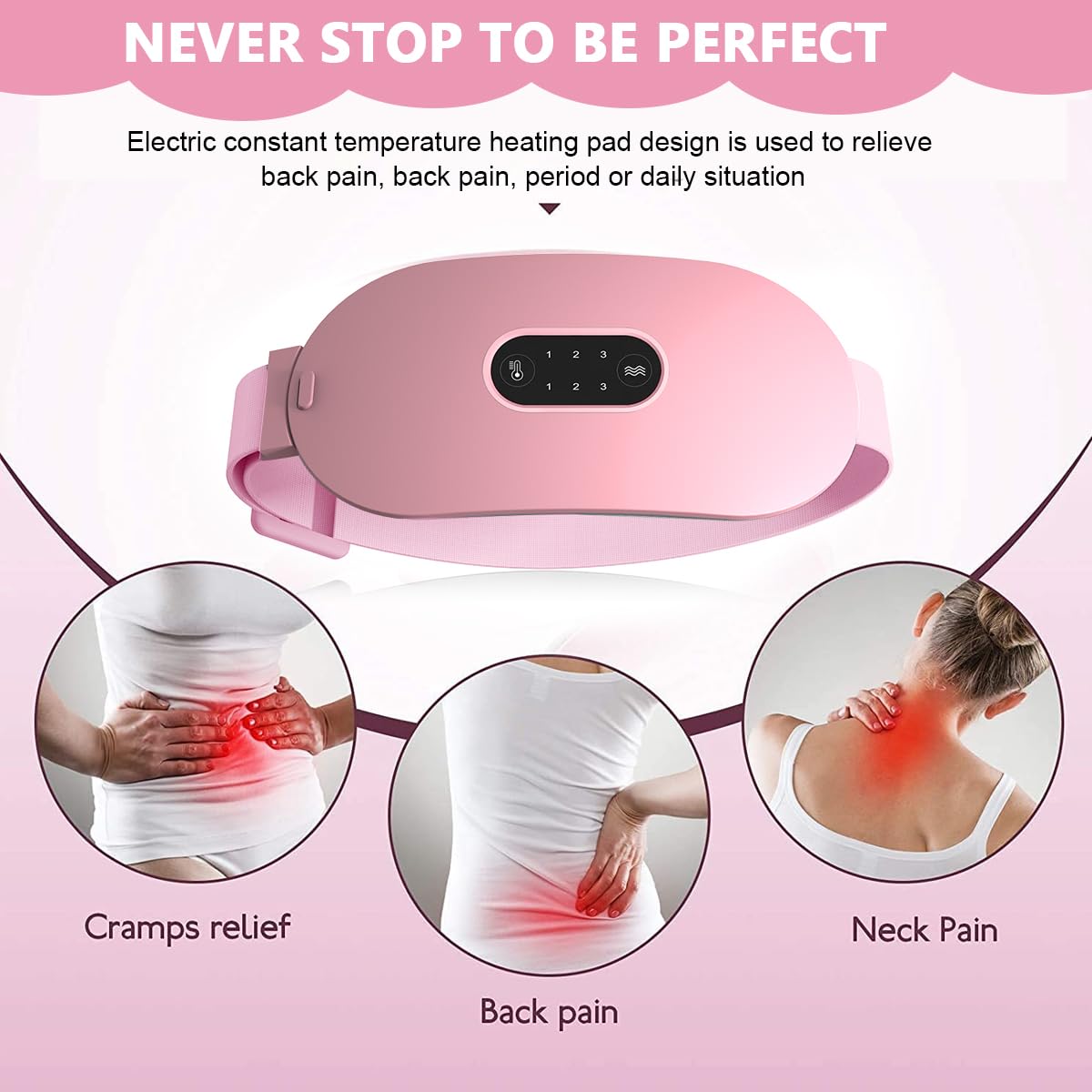 Ziloty Electric Cordless Heating Pad for Period Pain, Cramp Relief, Back Pain in Period, Belly Warmer Heating Pad with 4 Heat Levels 4 Vibration Modes, Caring Gift Heating Pad Belt for Men Women