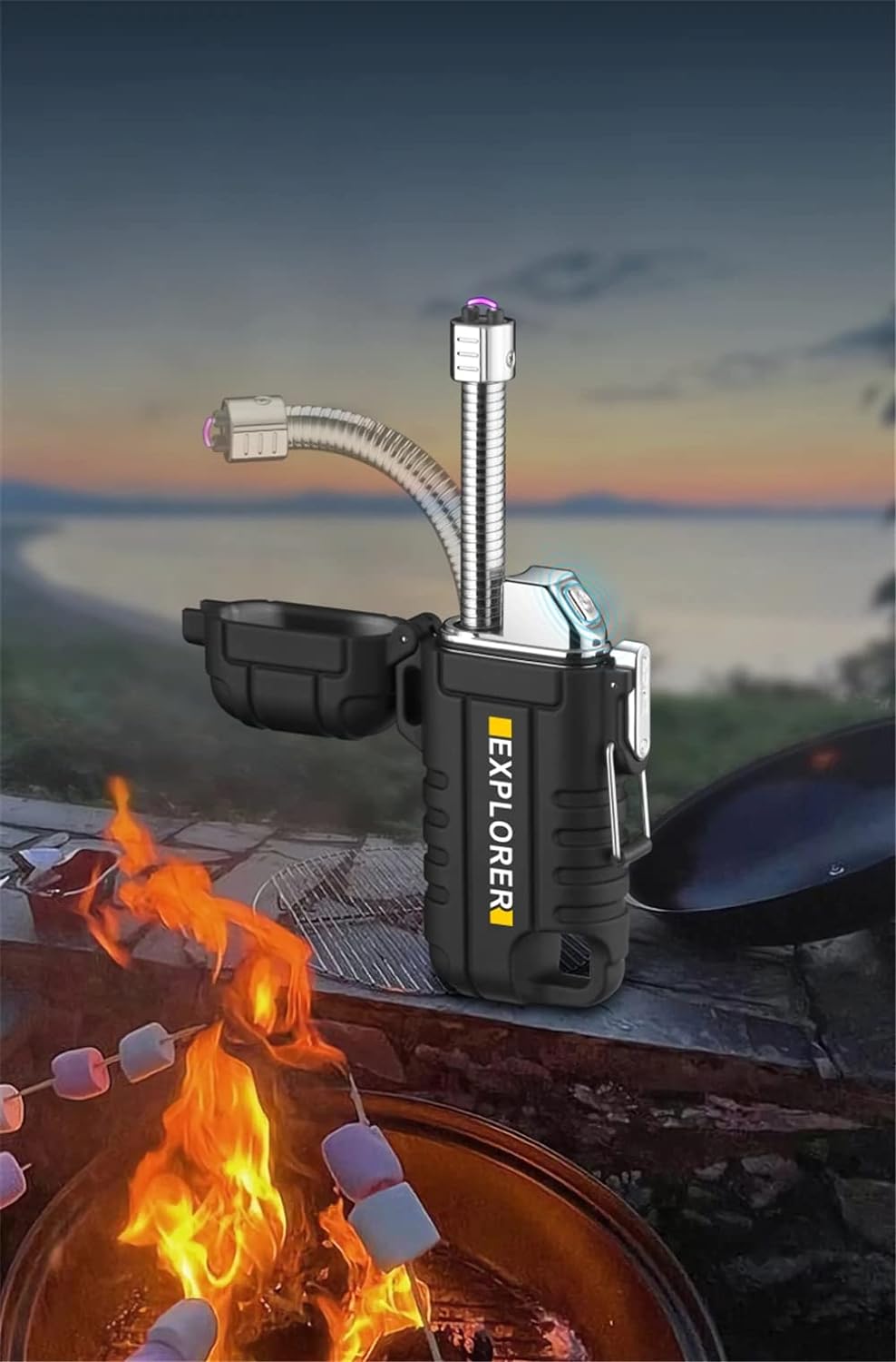 Ziloty Rechargeable Electric Lighter with 360° Flexible Long Neck for Candle Grill, Waterproof USB Arc Lighters with Lanyard and Hanging Hole, Windproof Plasma Flameless Lighter