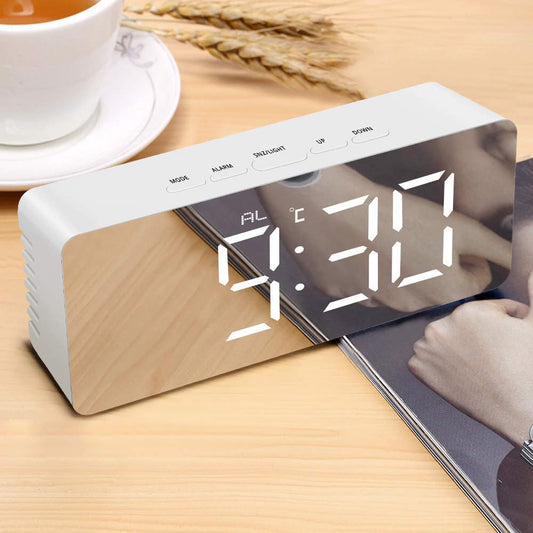 Ziloty Digital Mirror Clock, Alarm Clock Table Office Clock with Date Time Temperature Sensor -Plastic,Multicolor,Standard