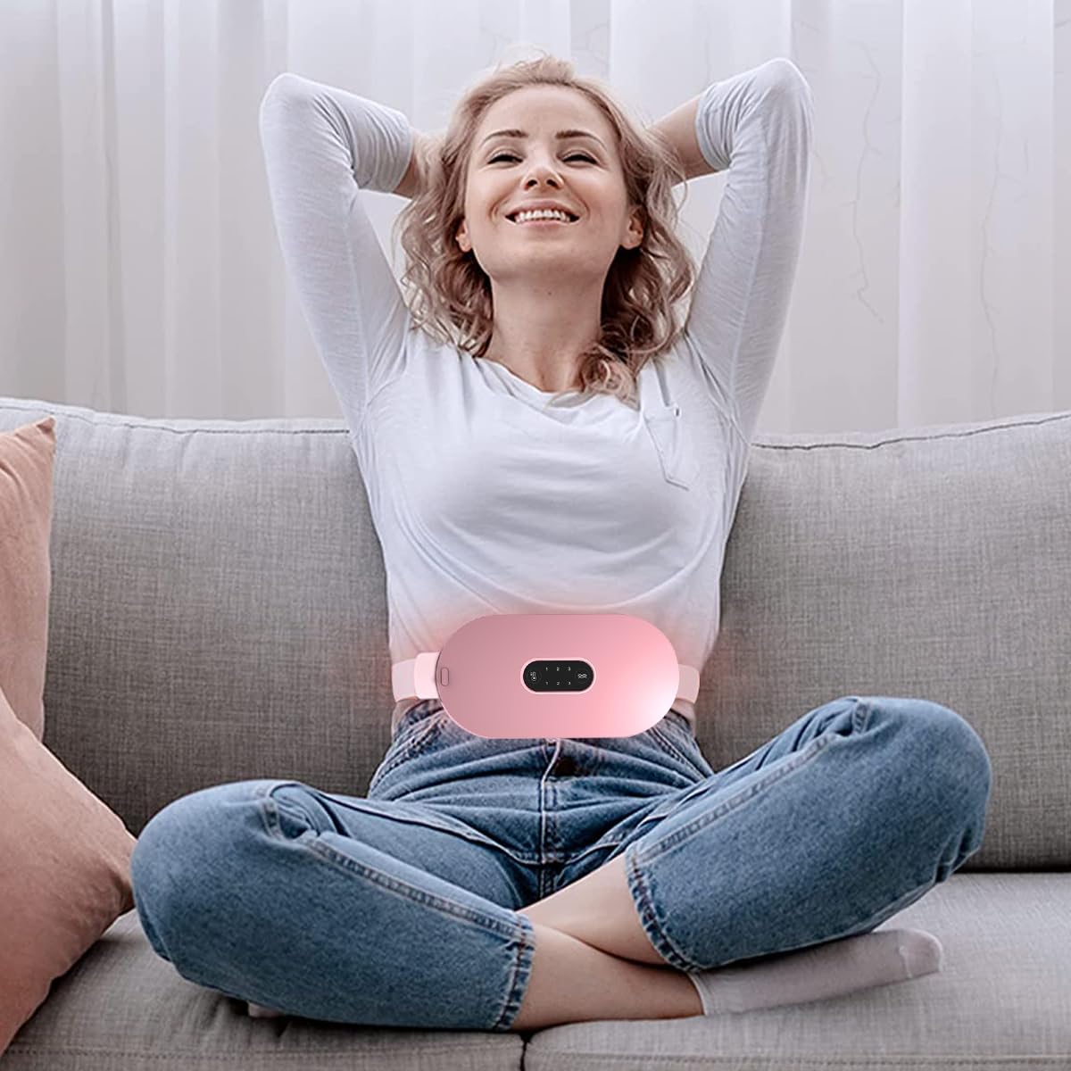 Ziloty Electric Cordless Heating Pad for Period Pain, Cramp Relief, Back Pain in Period, Belly Warmer Heating Pad with 4 Heat Levels 4 Vibration Modes, Caring Gift Heating Pad Belt for Men Women