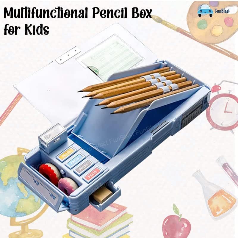 Ziloty  Plastic Pencil Box with Code Lock Pen Case Large Capacity Multi-Layer Multi-Function Storage Bag Secret Compartment Pencil Box for Kids- Multi-Color (Astronaut)