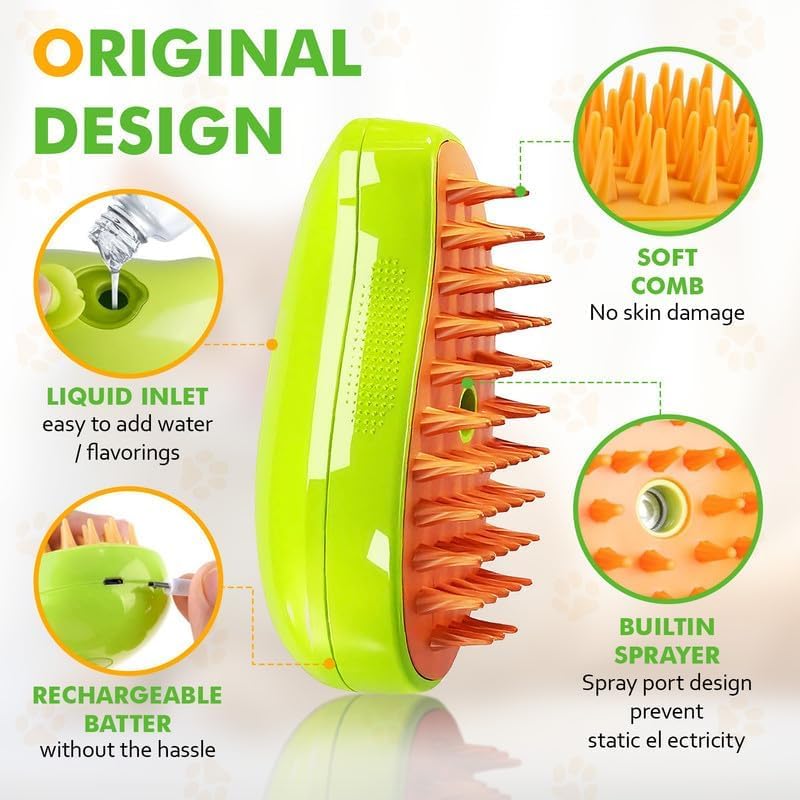 Ziloty Cat Steam Brush, 3 in 1 Cat Steamy Brush Cleanser, Silicone Massage Grooming Brush, Pet Hair Cleaning Brush Comb for Cats Dogs (Mango Yellow)