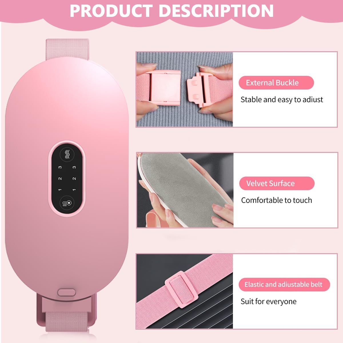 Ziloty Electric Cordless Heating Pad for Period Pain, Cramp Relief, Back Pain in Period, Belly Warmer Heating Pad with 4 Heat Levels 4 Vibration Modes, Caring Gift Heating Pad Belt for Men Women