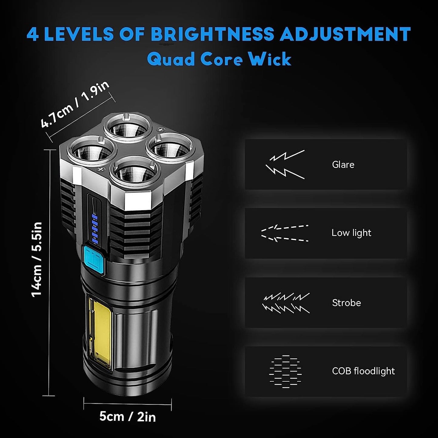 Ziloty Rechargeable Flashlight,Super Bright LED Flashlight Waterproof Handheld Flashlight with 4 Modes for Camping Emergency Hiking (Black)