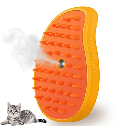 Ziloty Cat Steam Brush, 3 in 1 Cat Steamy Brush Cleanser, Silicone Massage Grooming Brush, Pet Hair Cleaning Brush Comb for Cats Dogs (Mango Yellow)