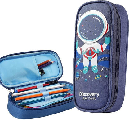 Ziloty Cute 3D Space Pencil Case for Kids, Big Capacity Canvas Pencil Pouch with Zipper, Waterproof & Durable Large Storage Pencil case for Boys and Girl