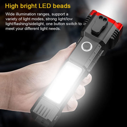 Rechargeable Torch Flashlight | USB Car Rescue Tool with Hammer