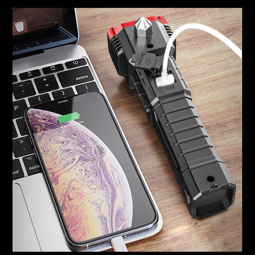 Rechargeable Torch Flashlight | USB Car Rescue Tool with Hammer
