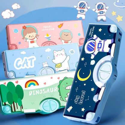 Ziloty 1PC MULTIFUNCTIONAL PENCIL CASE, LARGE CAPACITY PENCIL BOX FOR BOYS & GIRLS STUDENTS WITH CRAFT SCISSOR PORTABLE STATIONERY ORGANIZER Dinosour