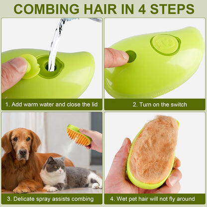 Ziloty Cat Steam Brush, 3 in 1 Cat Steamy Brush Cleanser, Silicone Massage Grooming Brush, Pet Hair Cleaning Brush Comb for Cats Dogs (Mango Yellow)
