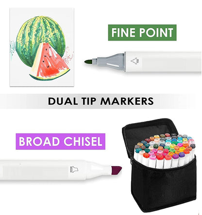 Ziloty Dual Tip Art Markers 48 Colours With Carrying Case For Painting Sketching Calligraphy Drawing Odorless&Non Toxic Twin Head Permanent Colouring Markers For Kids Adult Beginners|Assorted