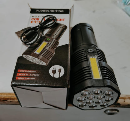 12 LED USB Flashlight | Rechargeable Long-Range Torch for Hiking
