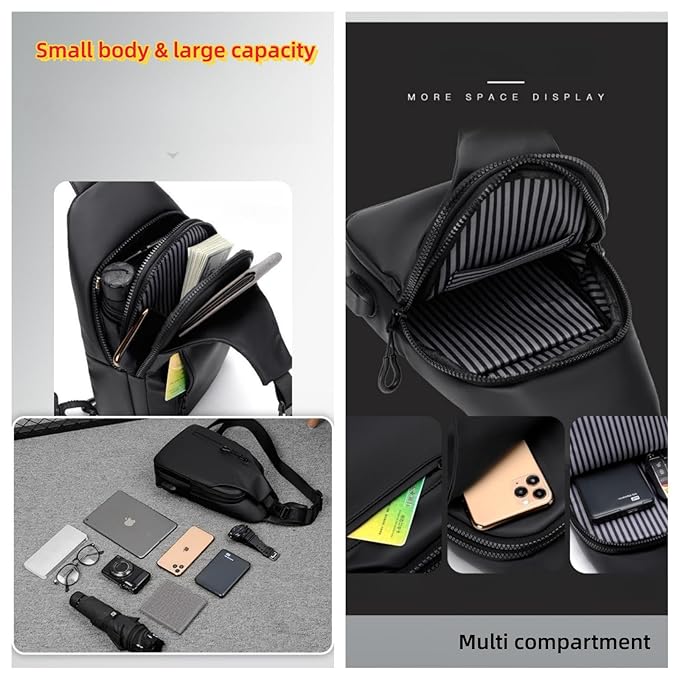 Ziloty Men's Chest Bag Shoulder Bag Messenger Sports Backpack Water Resistant Usb Charging Port Shoulder Sling Bag