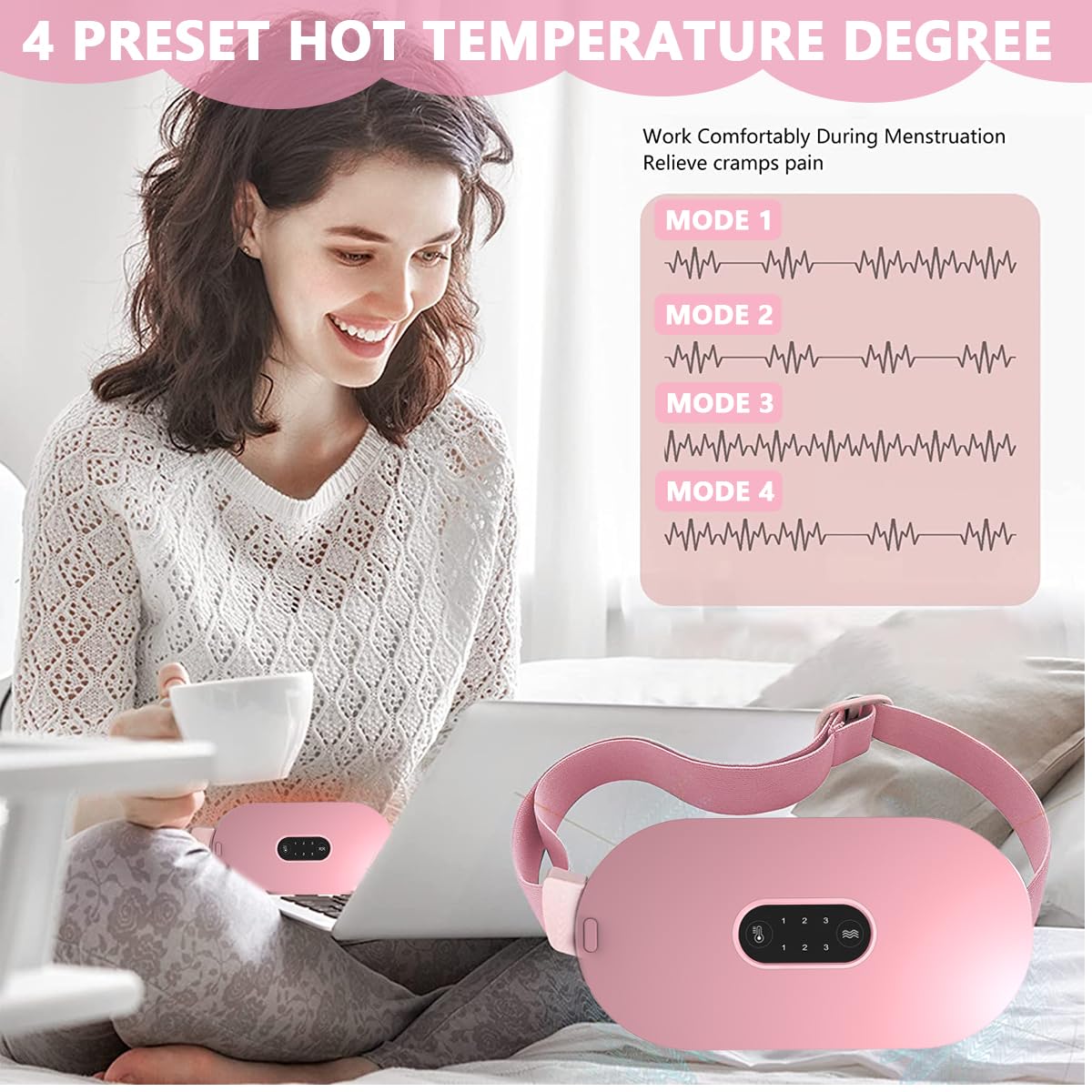 Ziloty Electric Cordless Heating Pad for Period Pain, Cramp Relief, Back Pain in Period, Belly Warmer Heating Pad with 4 Heat Levels 4 Vibration Modes, Caring Gift Heating Pad Belt for Men Women