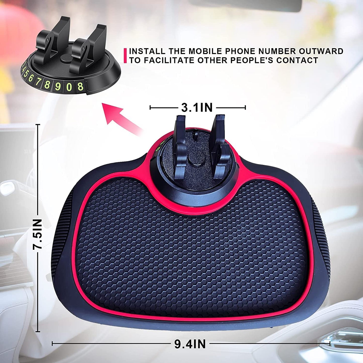 Ziloty Car Accessories Multifunction Anti-Slip Car Dashboard Mat with 360 Degrees Rotating Mobile Phone Holder Mount Non Slip Sticky Rubber Pad for Smartphone, GPS