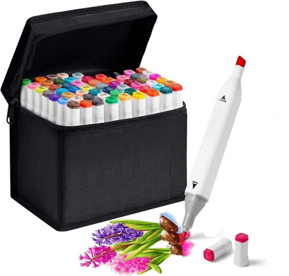 Ziloty Dual Tip Art Markers 48 Colours With Carrying Case For Painting Sketching Calligraphy Drawing Odorless&Non Toxic Twin Head Permanent Colouring Markers For Kids Adult Beginners|Assorted