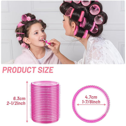 Ziloty multicolored Hair Curler Rollers for Women, 6pcs Self Grip Magic Hair Roller Clips Hairdressing Kit for Long Medium Short Hair with 12 Bang Clips & 1 Comb