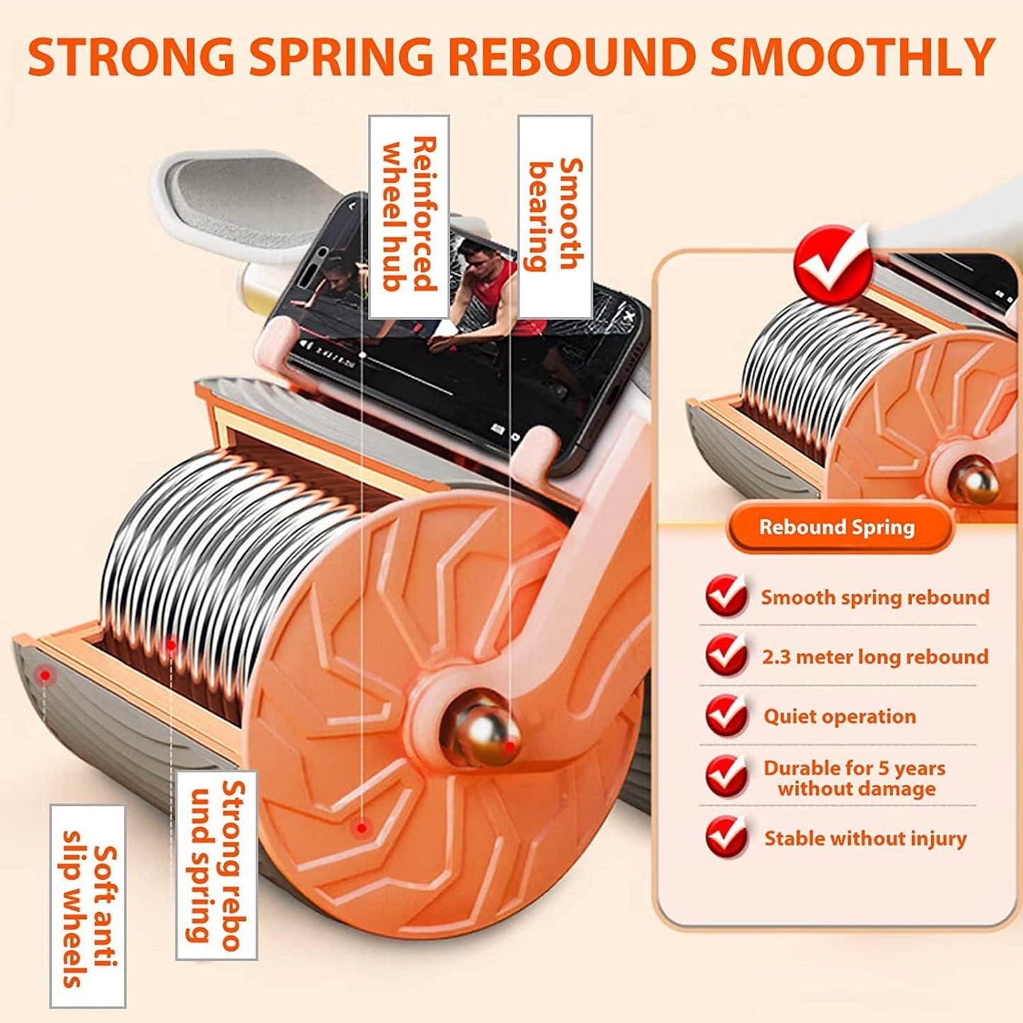 Ziloty automatic abdominal rebound wheel Ab Roller Wheel for Abdominal & Core Strength Training, with Knee Pad for Abs Workout, Beginners, and Advanced Abdominal Core Strength Training