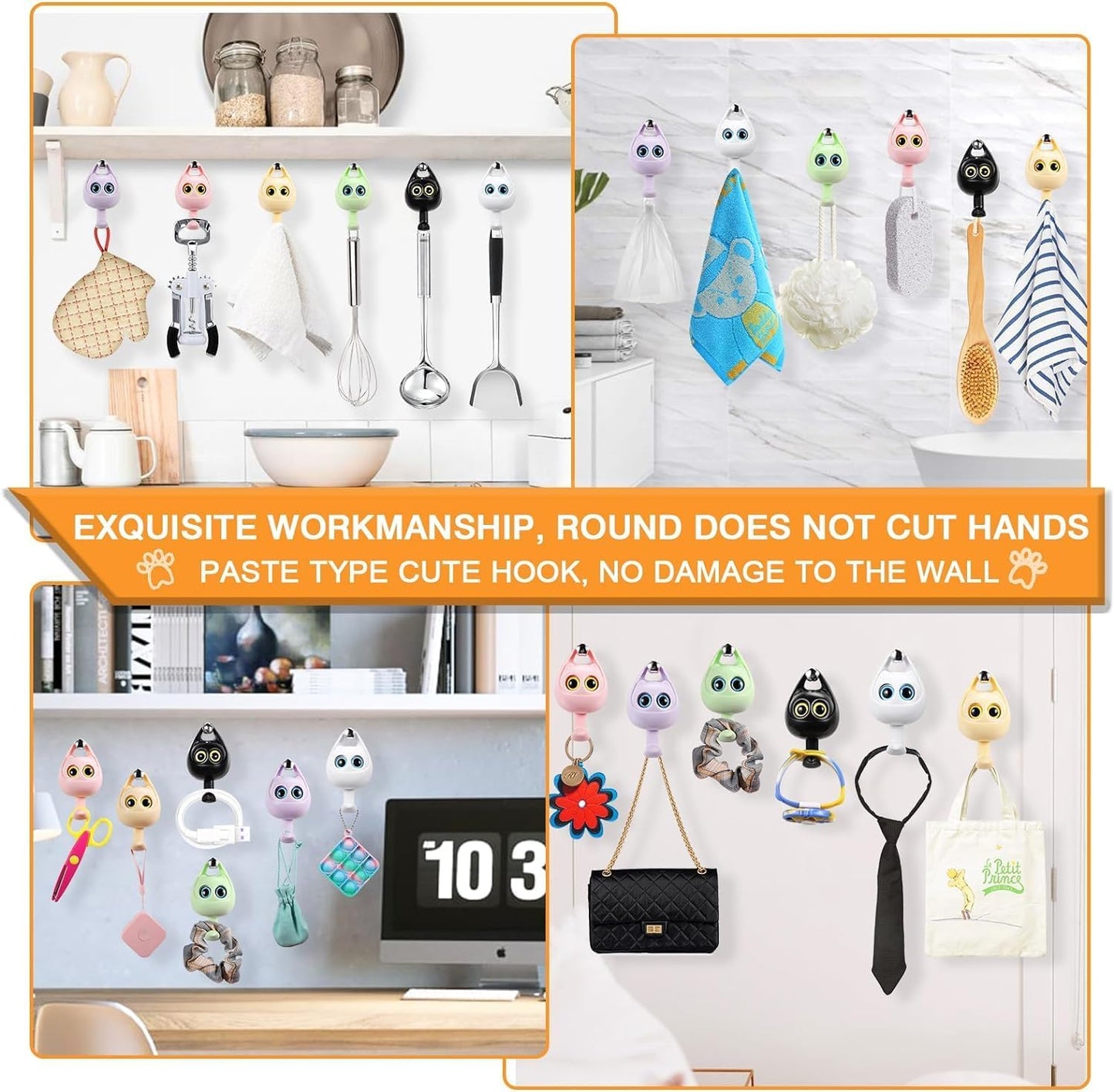 Ziloty self Adhesive Coat Hook, Wink Cat Key Holder for Wall Cute Cat Hooks, Decorative Wall Hooks for Hanging Key, Towels, Scarf, Hats, Coat, Cloth, Bags, Cute Room Decor (1 Pcs)