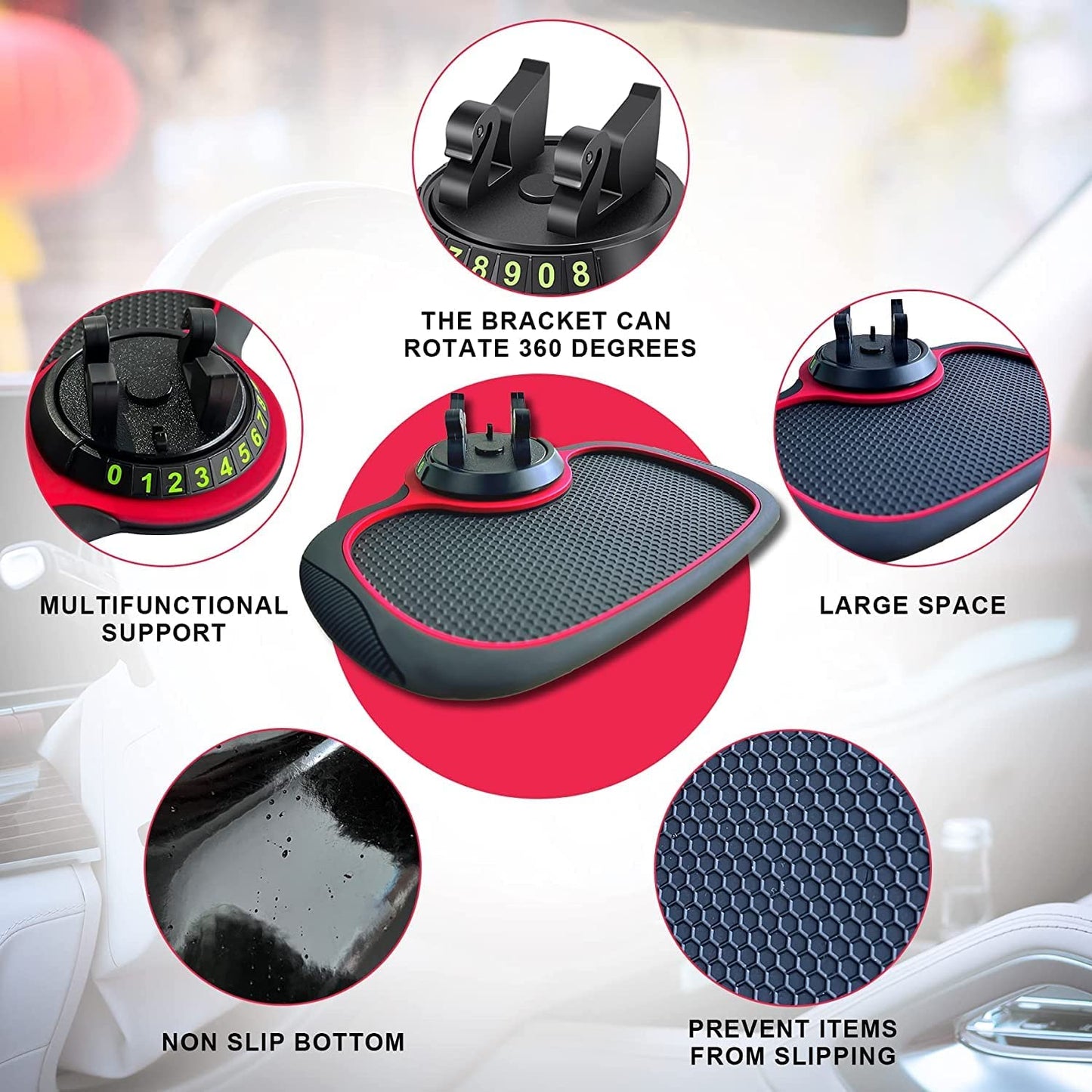 Ziloty Car Accessories Multifunction Anti-Slip Car Dashboard Mat with 360 Degrees Rotating Mobile Phone Holder Mount Non Slip Sticky Rubber Pad for Smartphone, GPS