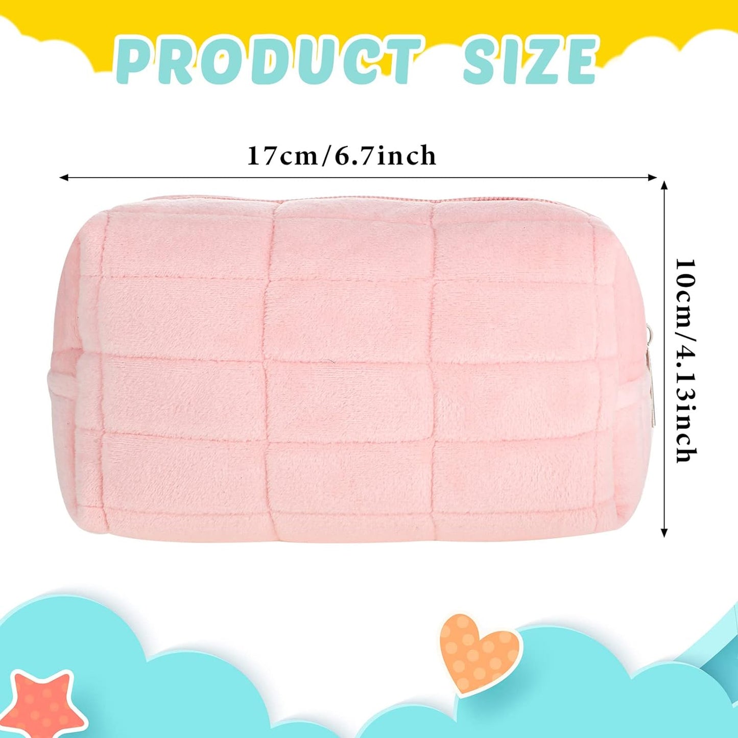 Ziloty 1 Pcs Plush Makeup Bag Checkered Cosmetic Bag Cosmetic Travel Bag Large Zipper Travel Toiletry Bag Portable Multi Functional Capacity Bag Cute Makeup Brushes Storage Bag for Women, Pink, Blue, White, pink, blue, white, approx. 4.13 x 6.69 inches