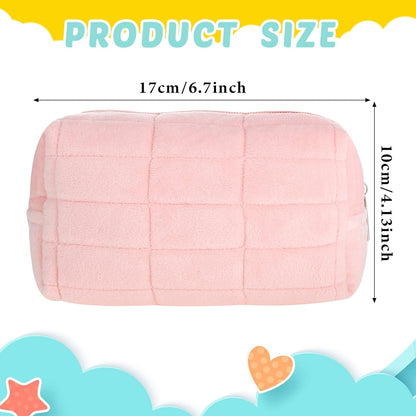 Ziloty 1 Pcs Plush Makeup Bag Checkered Cosmetic Bag Cosmetic Travel Bag Large Zipper Travel Toiletry Bag Portable Multi Functional Capacity Bag Cute Makeup Brushes Storage Bag for Women, Pink, Blue, White, pink, blue, white, approx. 4.13 x 6.69 inches
