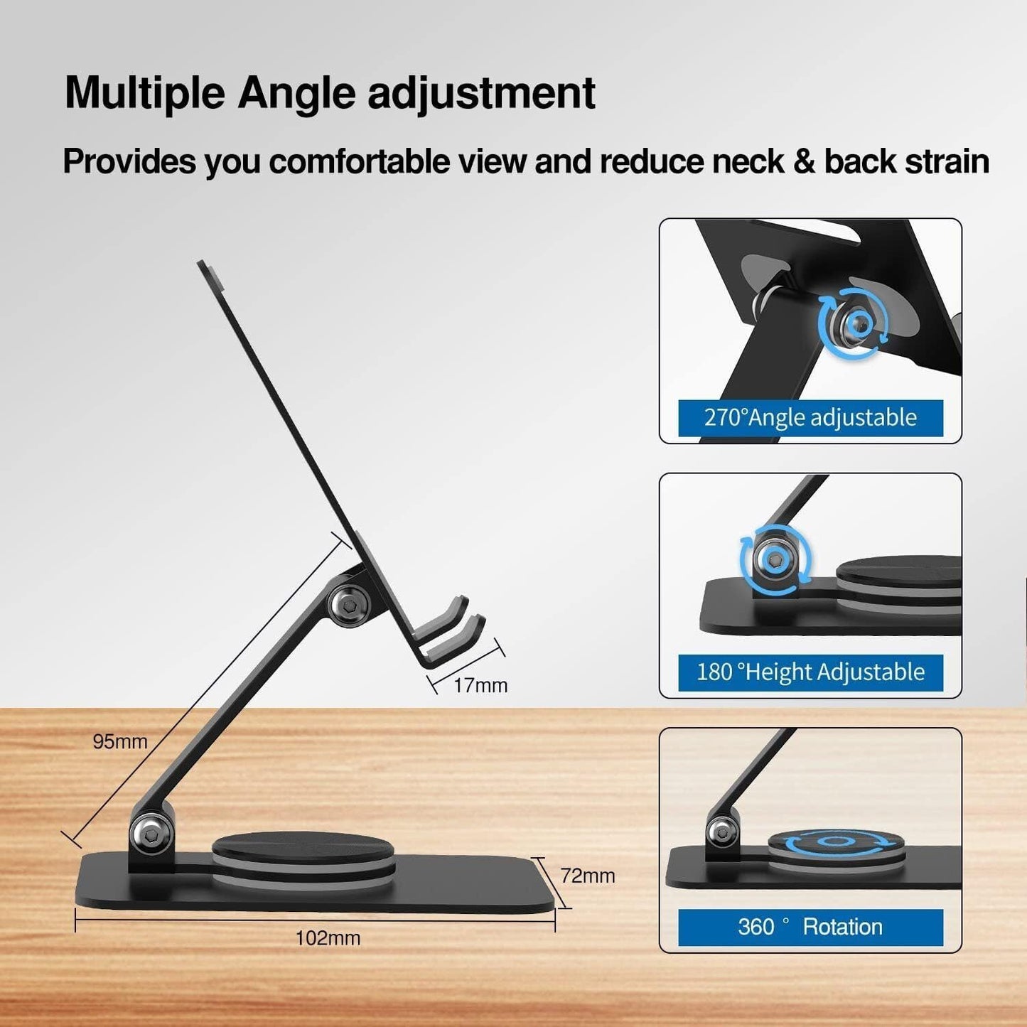 Ziloty 360° Rotating Cell Phone Stand Adjustable Foldable Desktop Phone Holder iPhone Stand Compatible with All iPhone iPad Tablet 4-10'' Office Desk Accessories(multicolour)