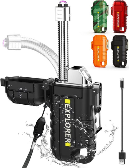 Ziloty Rechargeable Electric Lighter with 360° Flexible Long Neck for Candle Grill, Waterproof USB Arc Lighters with Lanyard and Hanging Hole, Windproof Plasma Flameless Lighter